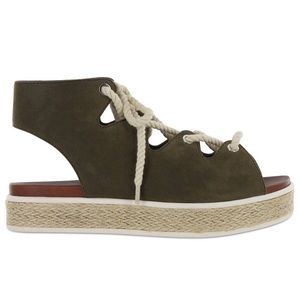 Mia Delena Suede Lace Up Platform Espadrille Sandals Suede Brown Peep Toe